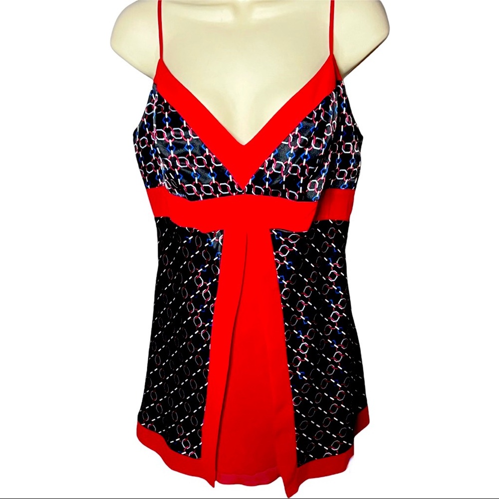 Bison Bisou Red and Navy Blue Satin Tank Top